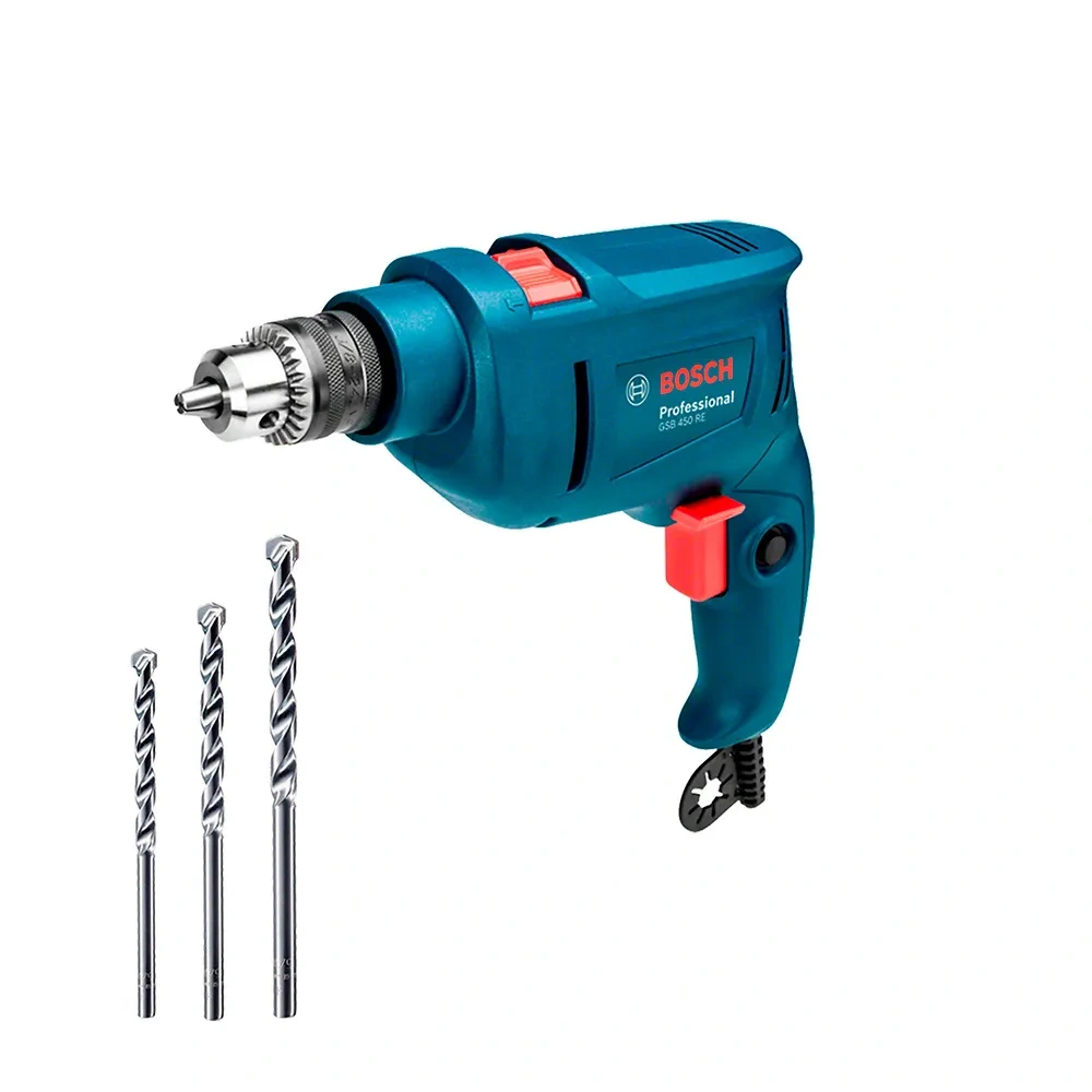 Taladro Percutor 3/8" 450W 49600 gpm + 3 Brocas Bosch GSB 450 RE 0601.1B5.0E1-000