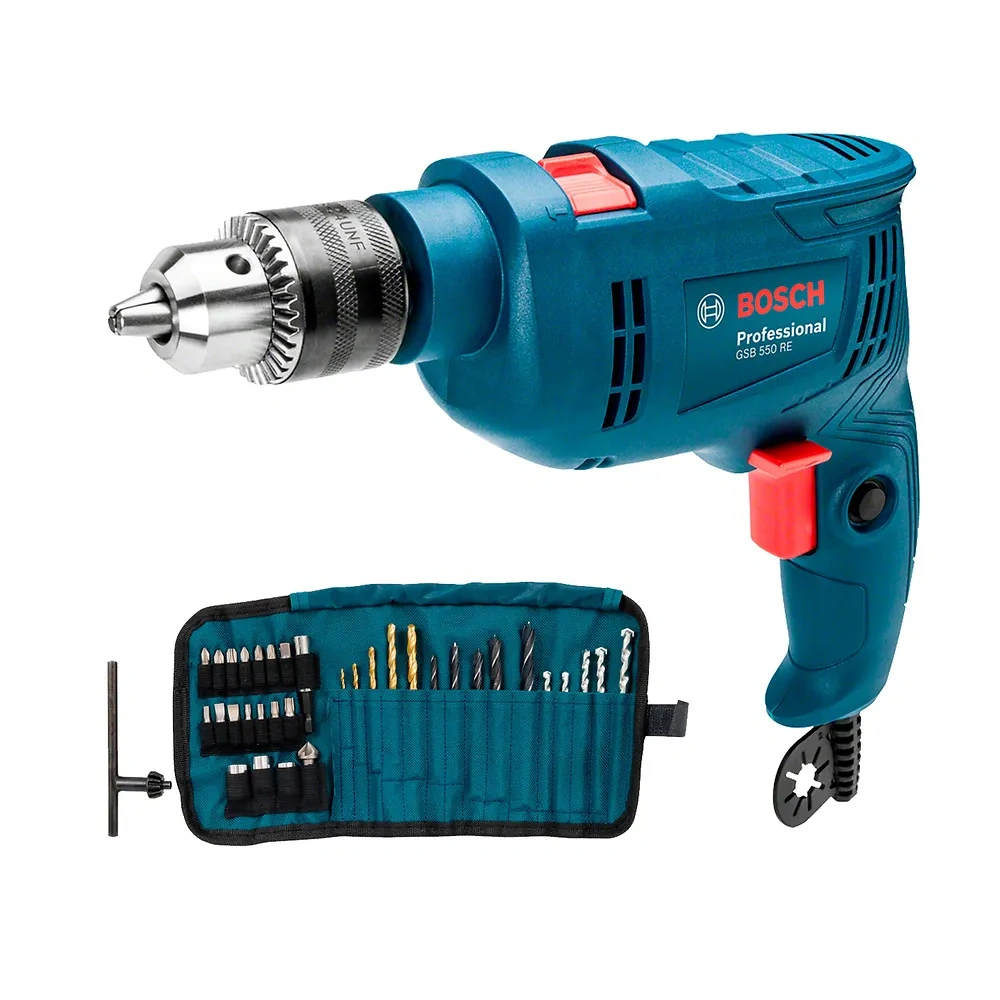 Taladro Percutor 1/2" 550W + Set Accs 34 pzs Bosch GSB 550 RE 0601.1B6.0E3-000