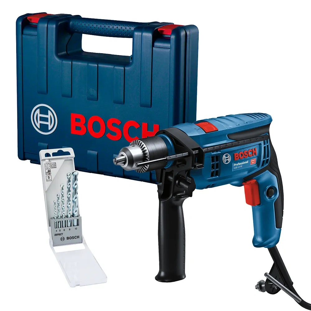 Taladro Percutor 1/2" 750W 57000 gpm + 5 Brocas Bosch GSB 13 RE 0601.2B8.0E2-000