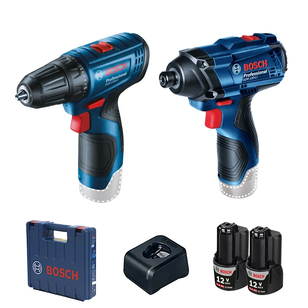 Atornillador de Impacto 1/4" Hex + Taladro Atornillador 3/8" 12V + 2 Bat y Carg Bosch 0601.9G8.0E4-000