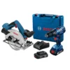 Sierra Circular 6 1/2" GKS 18V-57 + Taladro Percutor 1/2" GSB 180-LI Bosch 0615.A00.1WR-000