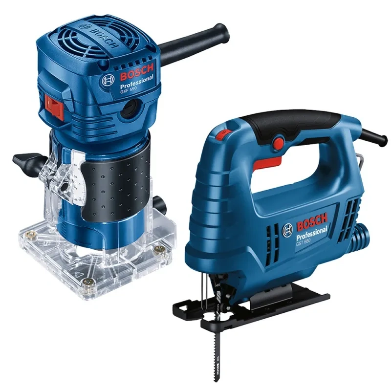 Fresadora 1/4" 550W GKF 550 + Sierra Caladora 20 mm GST 680 Bosch 0615.A00.23W-000