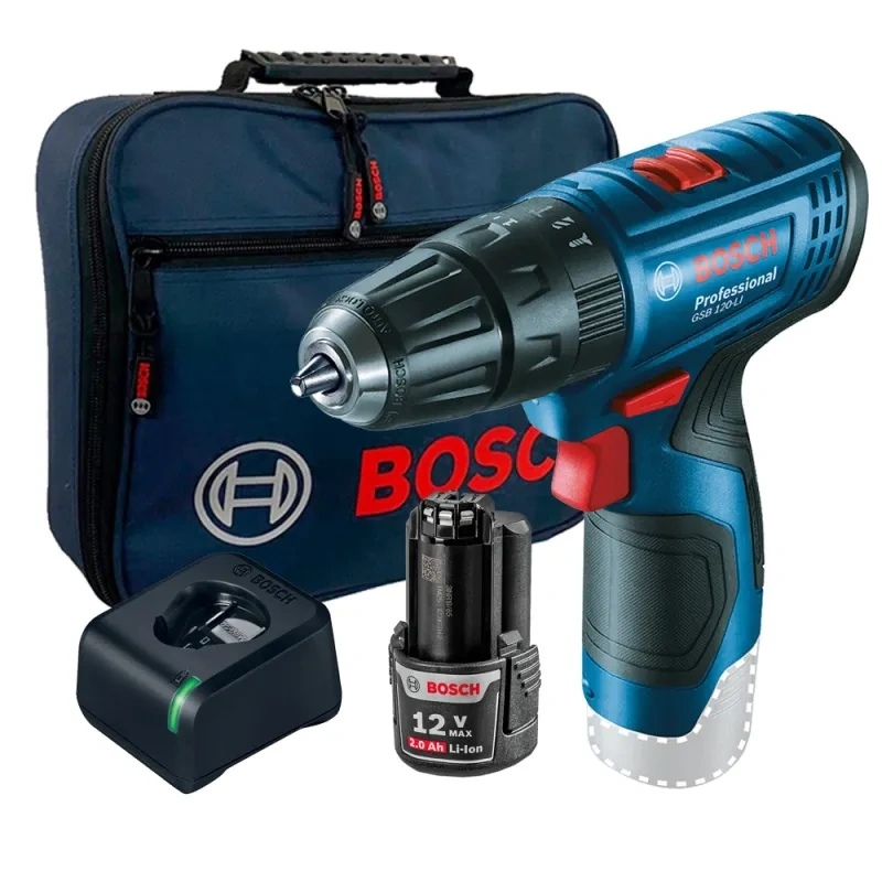 Taladro Percutor 3/8" 12V GSB 120-LI + Bat 2.0 Ah + Carg + Maletín Bosch 0615.A00.24L-000