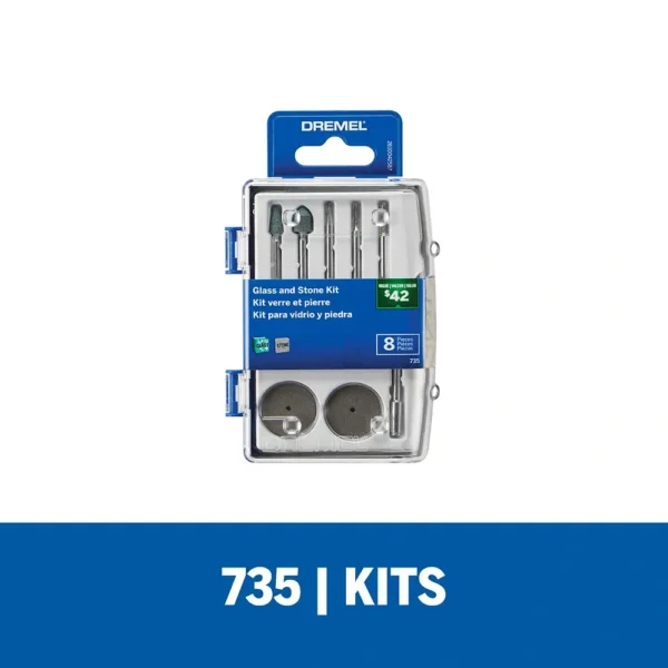 Micro Kit de 8 Accesorios Giratorios para Vidrio y Piedra Dremel 735-01 2615.073.5AA-000