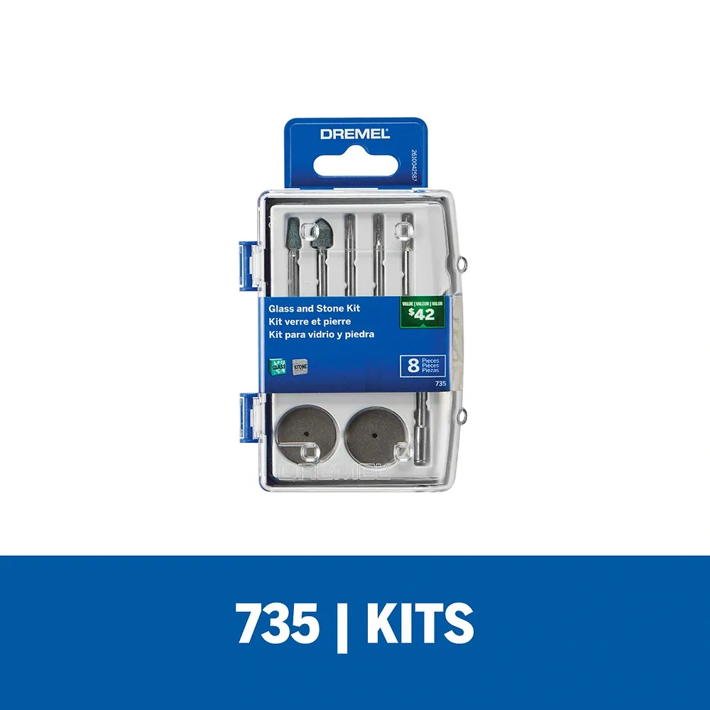 Micro Kit de 8 Accesorios Giratorios para Vidrio y Piedra Dremel 735-01 2615.073.5AA-000