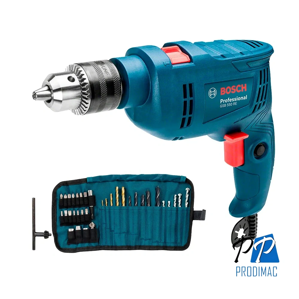 Taladro Percutor 1/2" 550W + Set Accs 34 pzs Bosch GSB 550 RE 0601.1B6.0E3-000