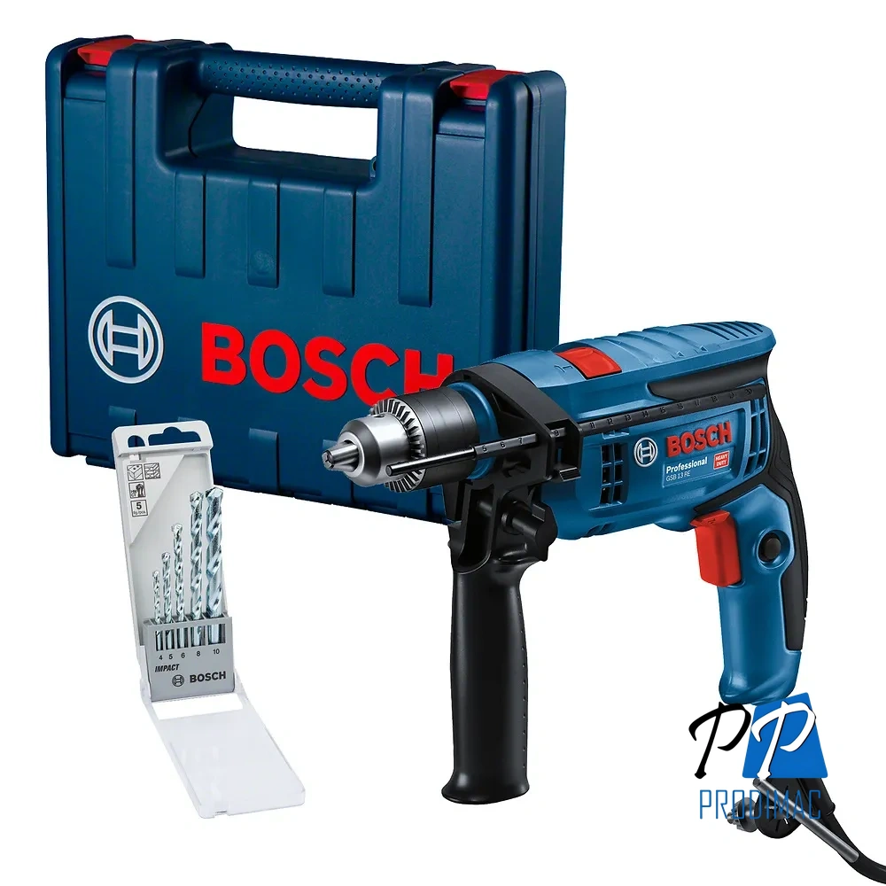 Taladro Percutor 1/2" 750W 57000 gpm + 5 Brocas Bosch GSB 13 RE 0601.2B8.0E2-000