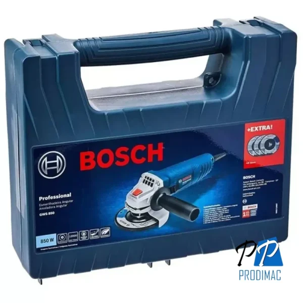 Amoladora Angular 4 1/2" 850W 12000 rpm+ 3 Discos Bosch GWS 850 0601.377.5ED-000