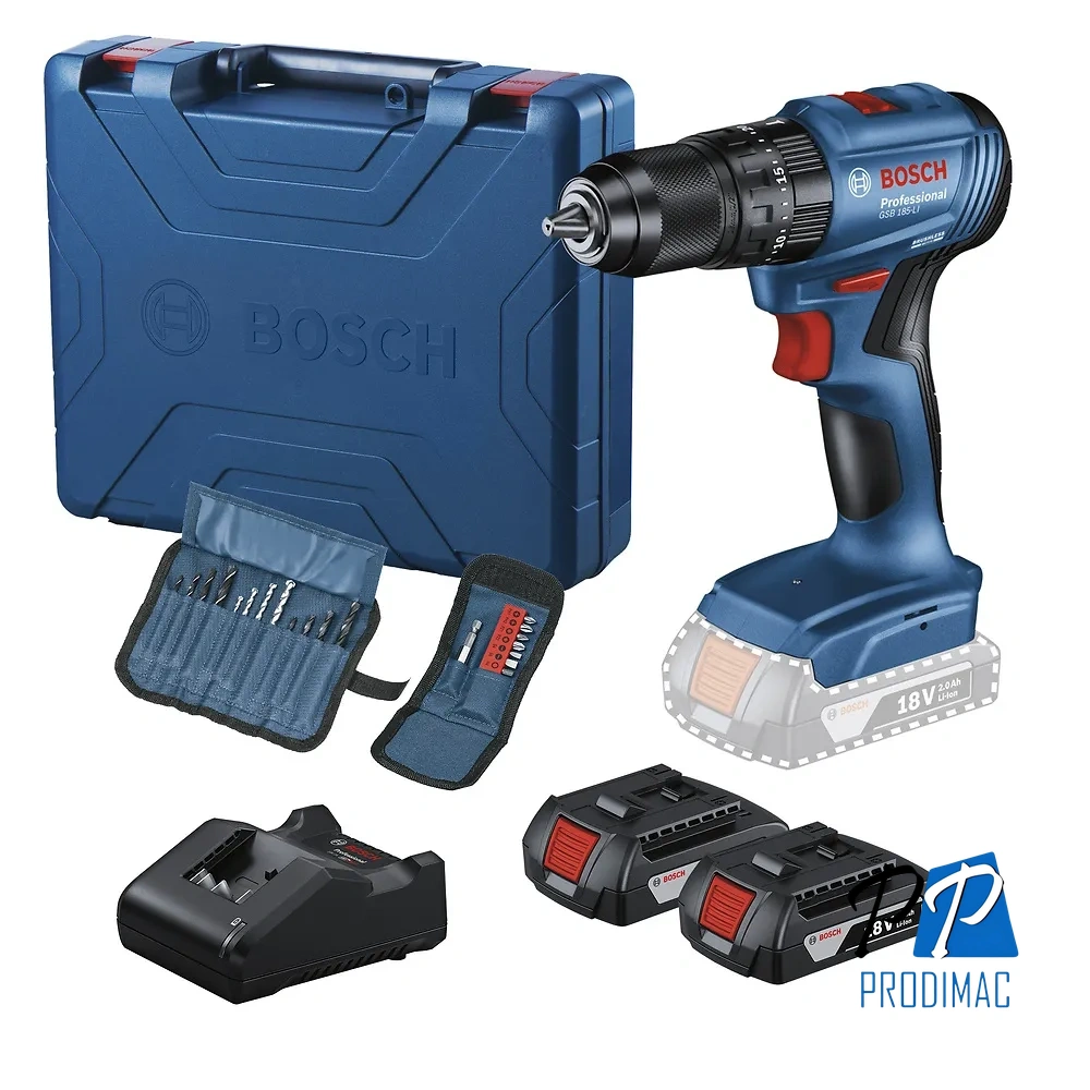 Taladro Percutor 1/2" 18V Brushless Incl 2 Bat + Carg Bosch GSB 185-LI 0601.9K3.1E2-000