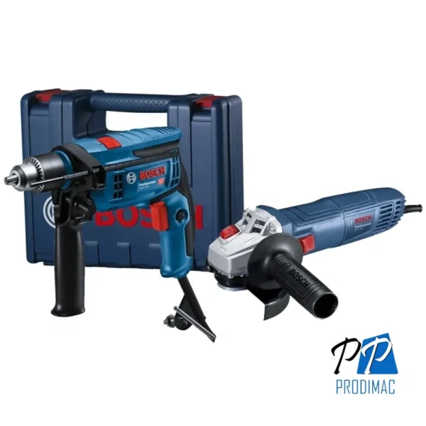 Taladro Percutor 1/2" 750W + Amoladora Angular 4 1/2" 710W + Maletín Bosch 0615.A00.1JZ-000