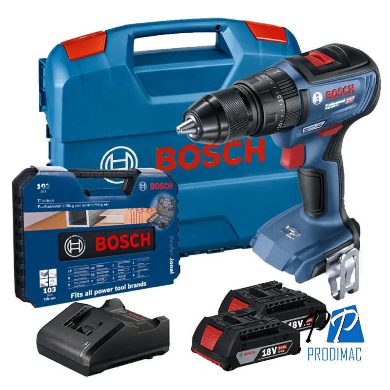 Taladro Percutor 1/2" 18V Brushless + Set Para Taladrar 103 Piezas Bosch 0615.A00.1NM-000