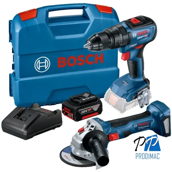 Taladro Percutor 1/2" 18V + Esmeril Angular 5" + Bat 5.0Ah Bosch 0615.A00.1WS-000