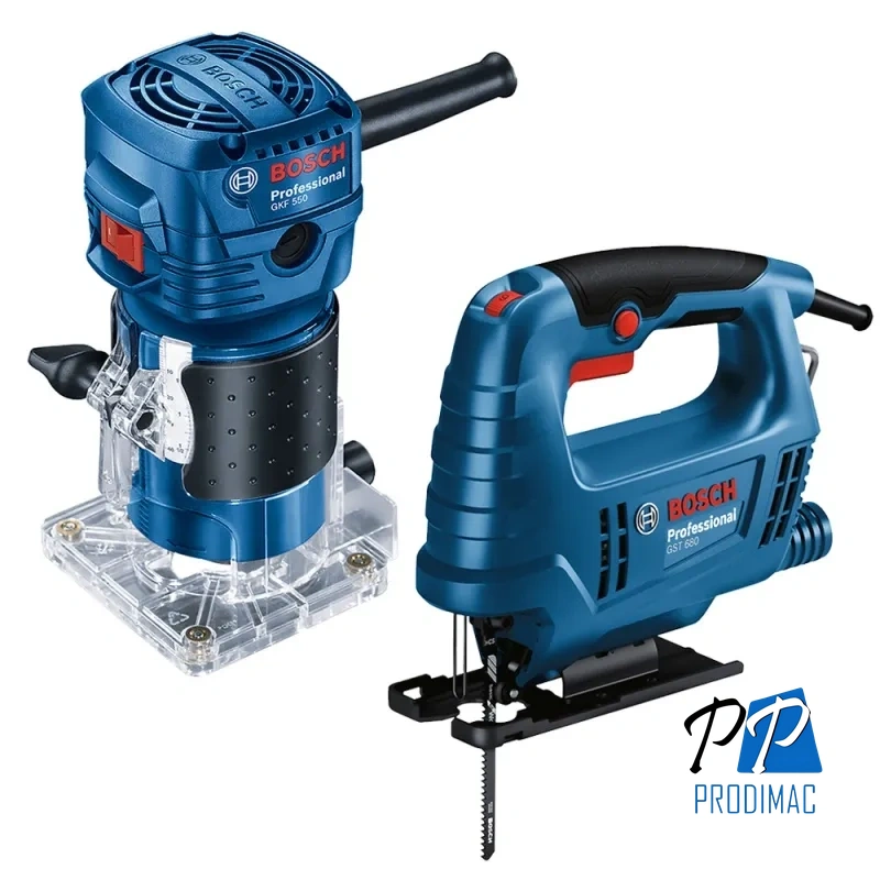 Fresadora 1/4" 550W GKF 550 + Sierra Caladora 20 mm GST 680 Bosch 0615.A00.23W-000