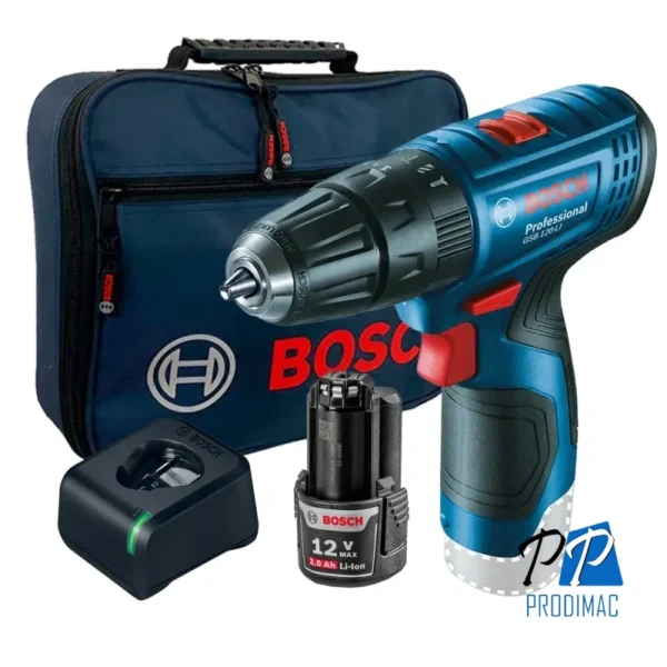 Taladro Percutor 3/8" 12V GSB 120-LI + Bat 2.0 Ah + Carg + Maletín Bosch 0615.A00.24L-000