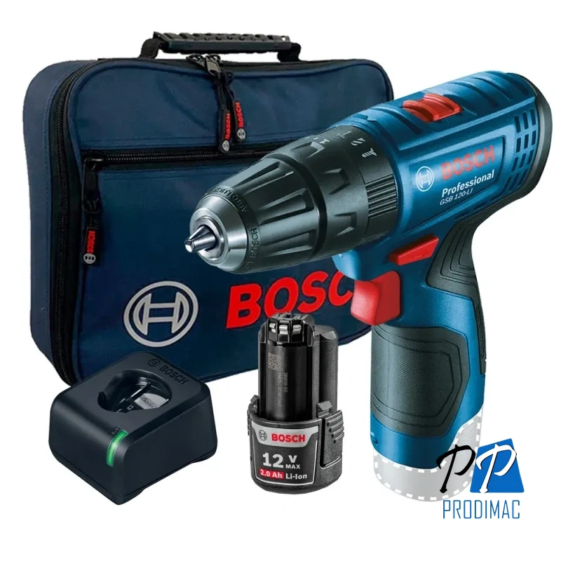 Taladro Percutor 3/8" 12V GSB 120-LI + Bat 2.0 Ah + Carg + Maletín Bosch 0615.A00.24L-000