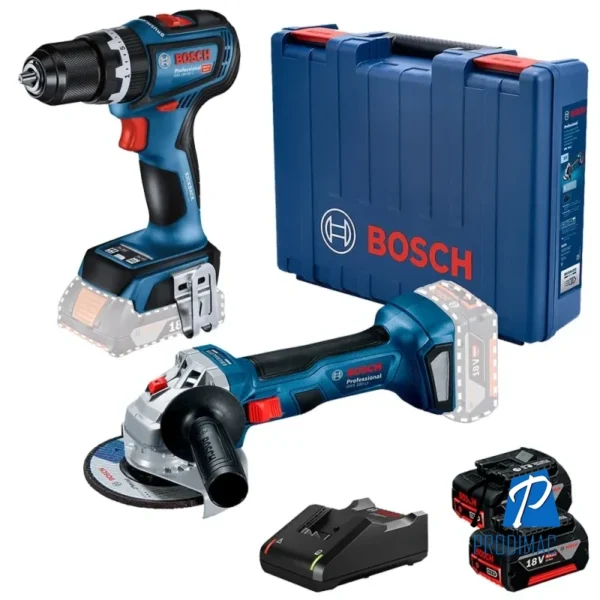 Amoladora 5" 2 Bat GWS 180-LI + Taladro Percutor 1/2" 18V Brushless GSB 18V-90 C Bosch 0615.A00.260-000
