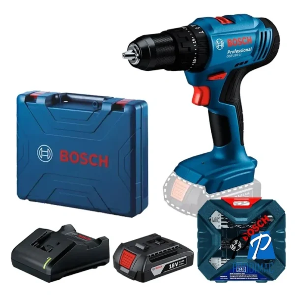 Taladro Percutor 3/8" 18V Inc Bat 2.0 Ah GSB 183-LI + Set X-Line 34 Piezas Bosch 0615.A00.2AC-000