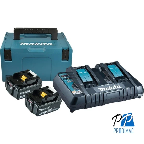 Set de 2 Baterías 18V LXT 5.0 Ah + Cargador Doble + MakPac Makita 197629-2
