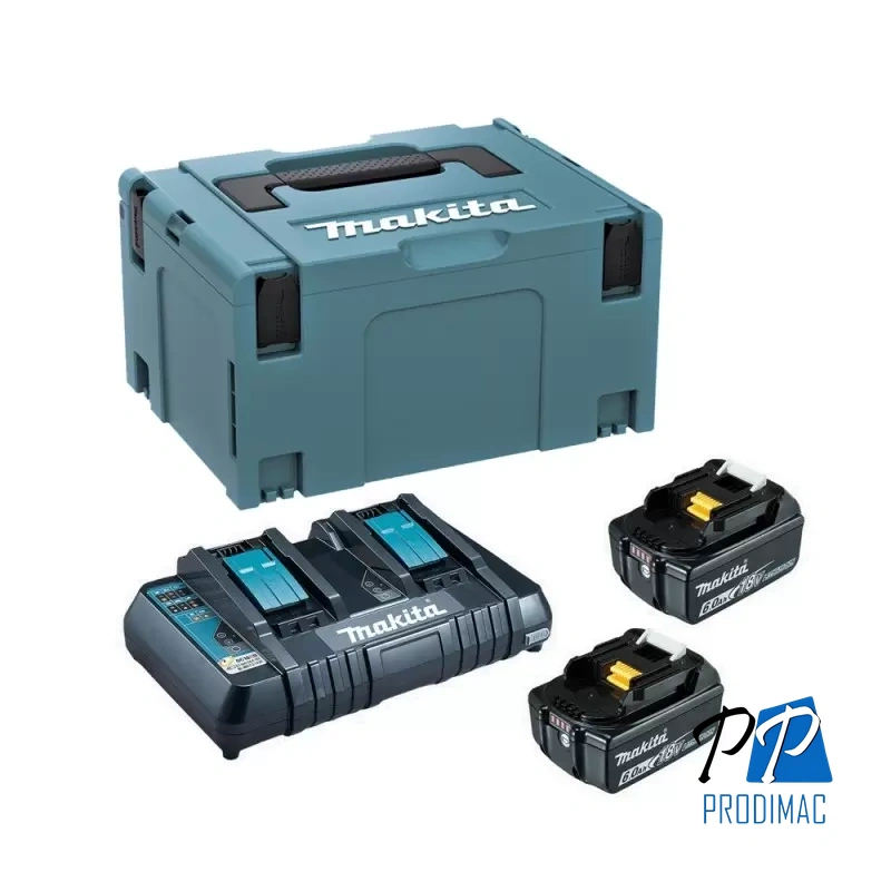 Set de 2 Baterías 18V LXT 6.0 Ah BL1860B + Cargador Doble DC18RD + MakPac Makita 198077-8