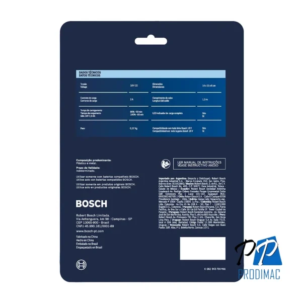 Cargador de Baterias 18V Bivolt 2 Ah Bosch GAL 18V-20 2608.000.733-000