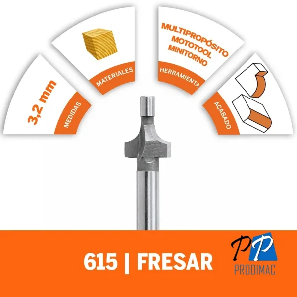 Fresa redondeo esquina 1/8 Dremel 615 2615.000.615-000