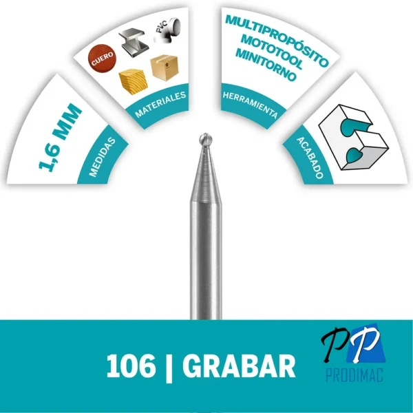 Fresa de Grabado Redonda 1/16" Dremel 106 2615.010.6AC-000