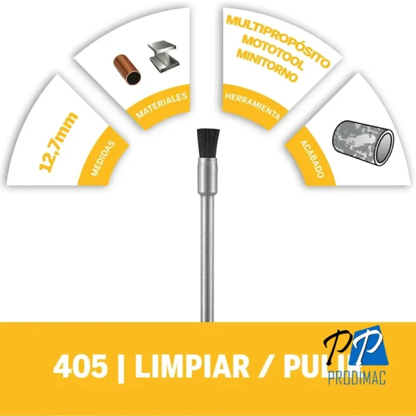 Cepillo de cerdas de Nylon 1/8" x 2 Und Dremel 405-02 2615.040.5AA-000