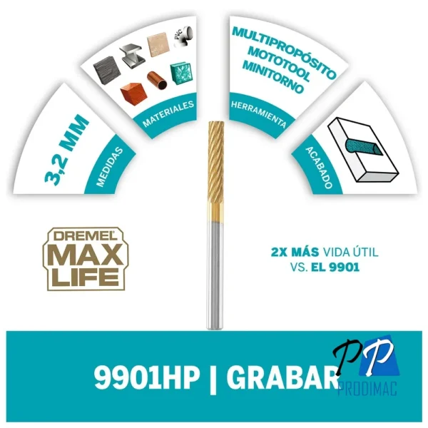 Fresa para Tallado Max Life 9901HP 1/8" Dremel 2615.990.1HA-000