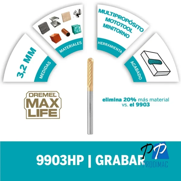 Fresa para Tallado Max Life 9903HP 1/8" Dremel 2615.990.3HA-000
