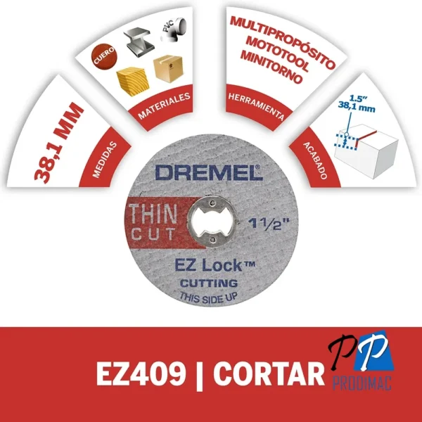 Kit de discos de corte de metal 38mm Dremel EZ409 2615.E40.9AC-000
