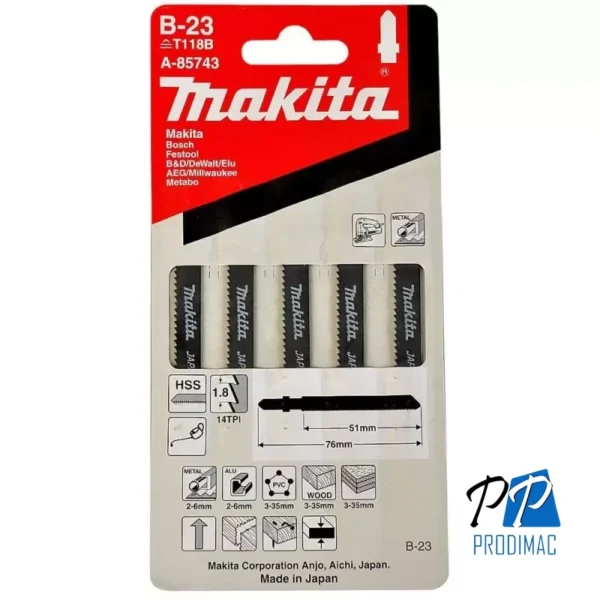 Sierra de calar para madera/plastico/Mdf/Alum/Plas (B-23) 2" x 5u.PLACA DELGADA 2-6mm Economico (T118B) A-85743