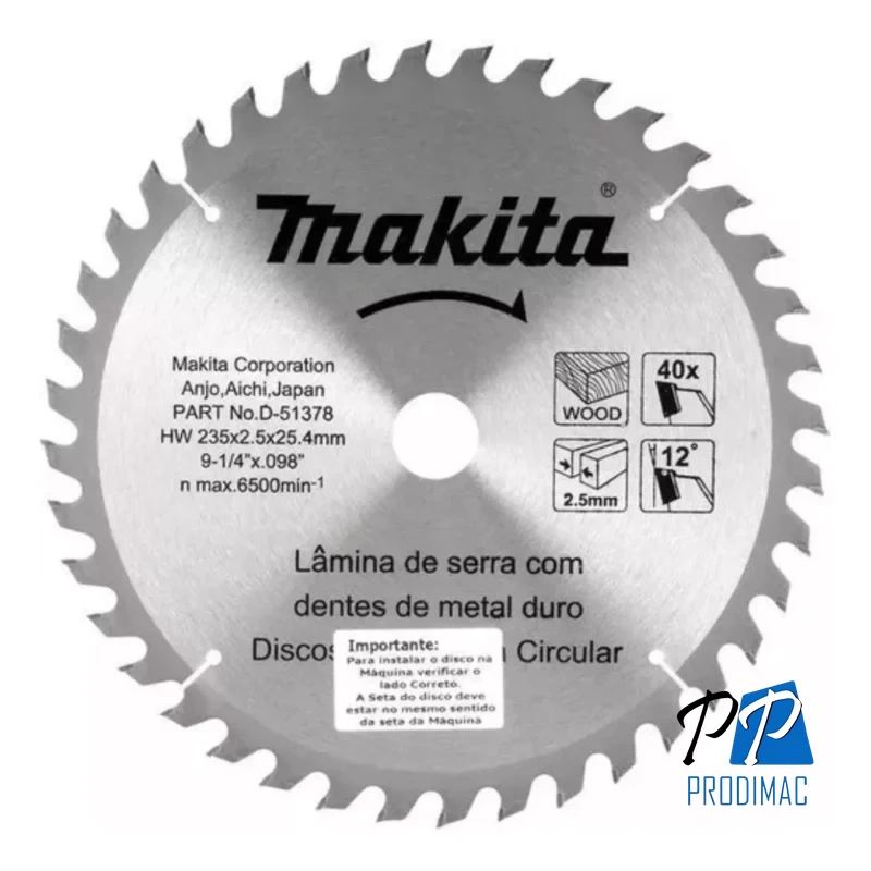 Disco de sierra para madera (9-1/4x1") (235x25.4mm.) 40D" D-51378