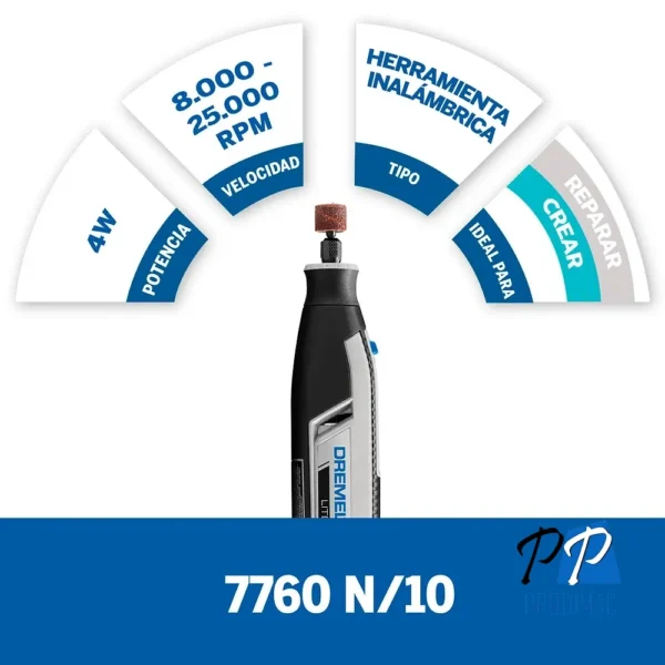 Minitorno Multipropósito Inalámbrico 4V Lite 7760 + 10 Accs Dremel F013.776.0AW-000