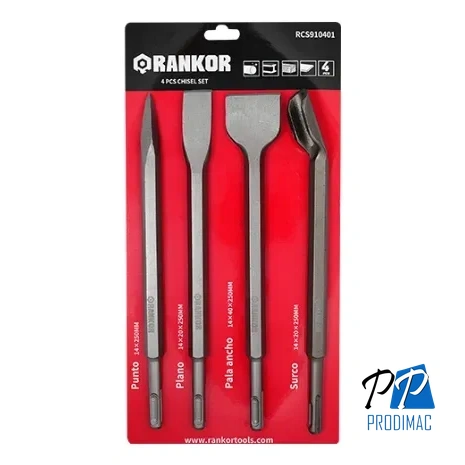 Set de Cinceles Rankor x4Pzs /Punta Plano Ancho Surco/ RCS910401