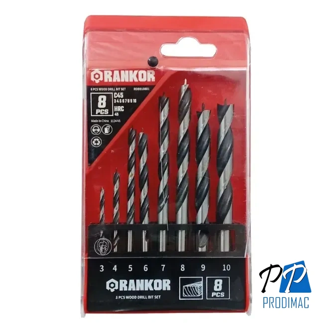 Set de Brocas Helicoidales Para Madera Rankor x8Pzs RDB910801
