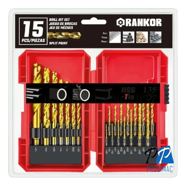 Juego de brocas para metal x15Pzs(1.5–10mm) Rankor HSS-Titanio 100000040