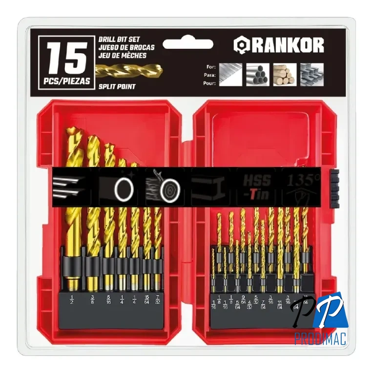 Juego de brocas para metal x15Pzs(1.5–10mm) Rankor HSS-Titanio 100000040