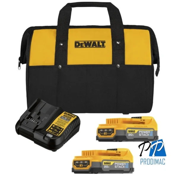Set de 2 Baterías Powerstack 20V 1.7 Ah + Cargador + Bolso Dewalt DCBP034E2-B2