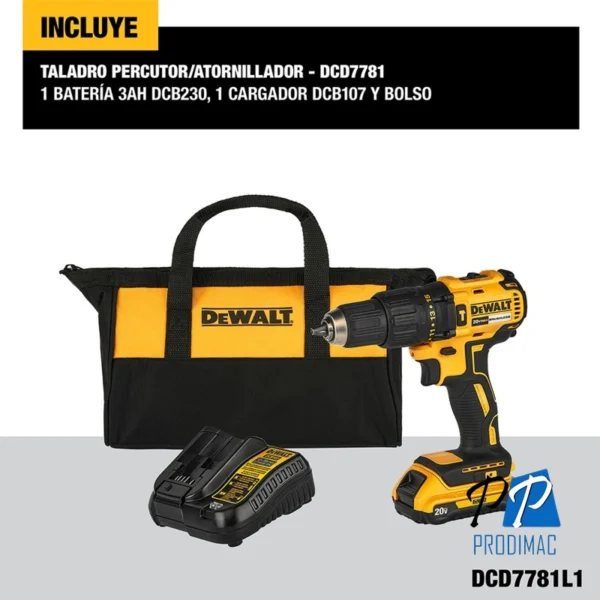 Taladro Percutor 1/2" 20V Brushless 65Nm 1 Bat 3.0 Ah Dewalt DCD7781L1-B2