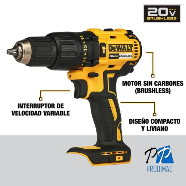 Taladro Percutor 1/2" 20V Brushless 65Nm 1 Bat 3.0 Ah Dewalt DCD7781L1-B2