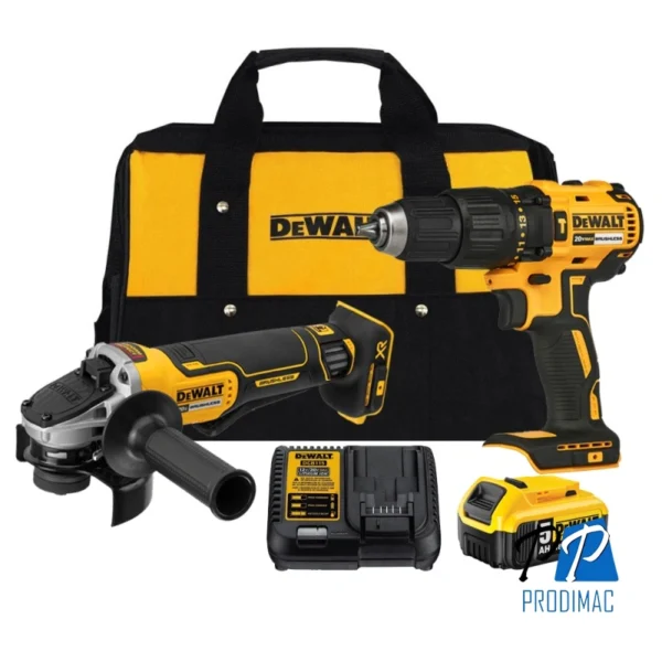 Taladro Percutor 1/2" + Esmeril Angular 4 1/2" + 1 Bat 5.0Ah Atomic Dewalt DCK248P1-B2