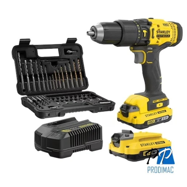 Taladro Percutor 1/2" 20V Inc 2 Bat y Carg + 50 pz Stanley SCD711D2FA-B2